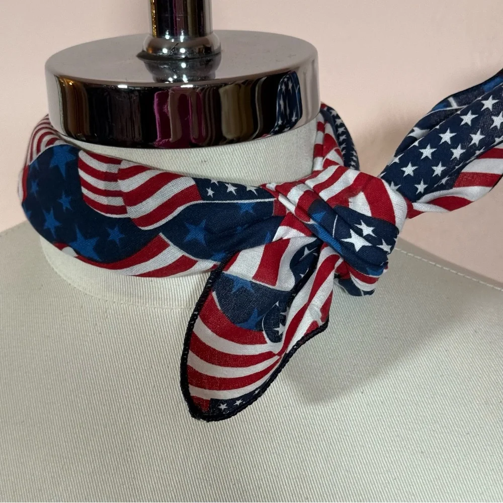 Vintage 1980 90 Handmade retro western flag print bandana scarf USA 🇺🇸 - Picture 9 of 15